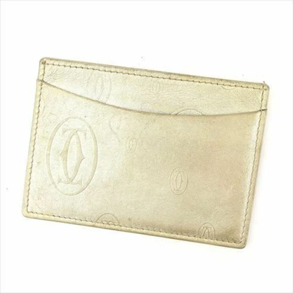 Cartier Card Case Gold leather Woman Authentic Used